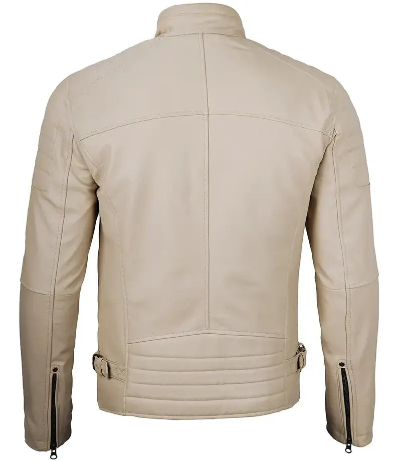 Felix Beige Cafe Racer Leather Jacket - Orca Cloths