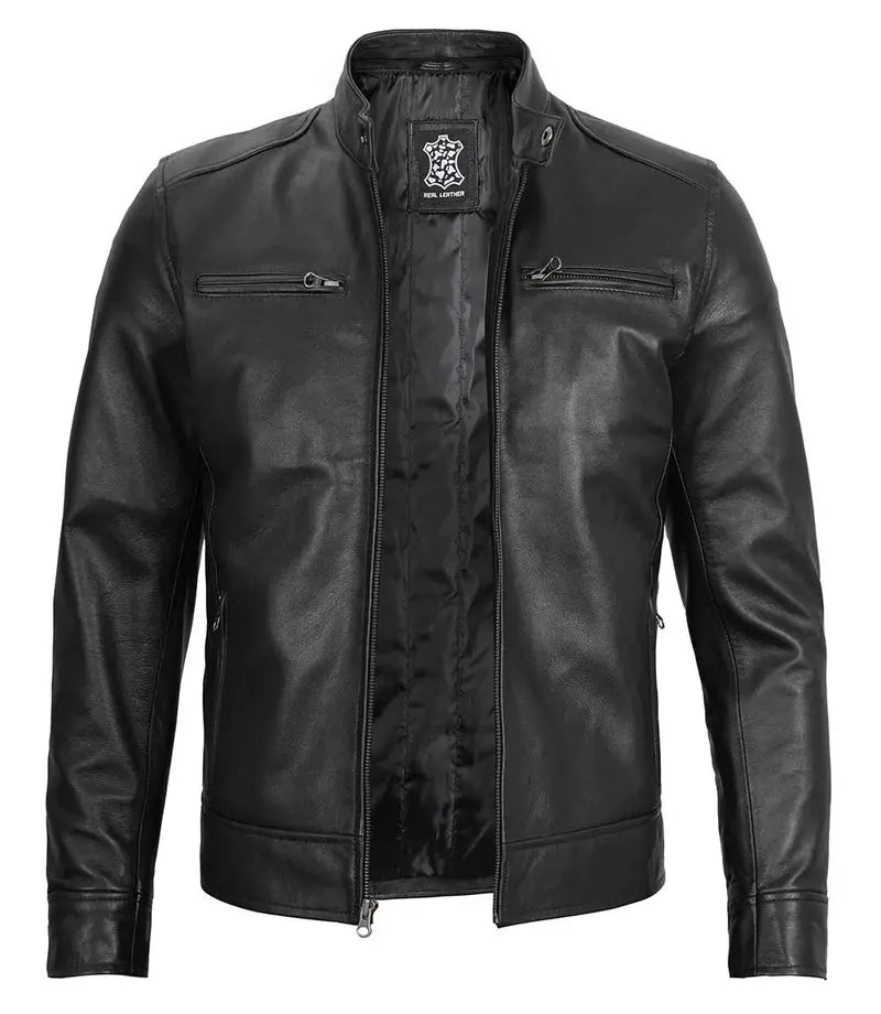Dodge Men's Black Moto Leather Jacket With Hood - Orca Cloths