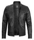 Dodge Men's Black Moto Leather Jacket With Hood - Orca Cloths