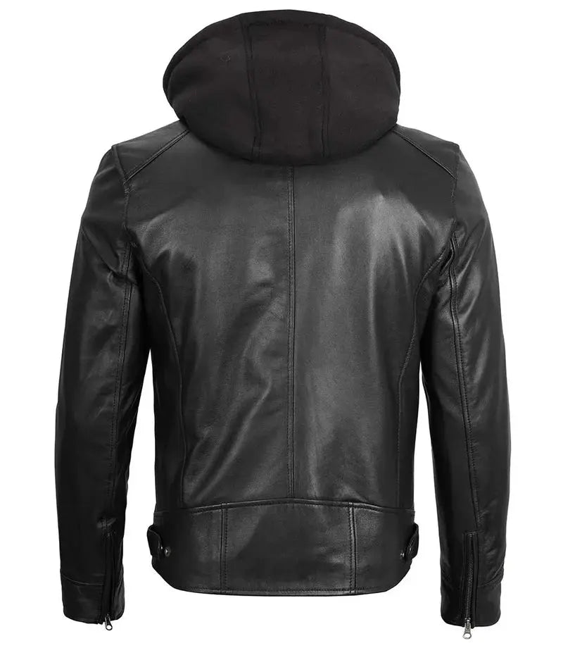 Dodge Men's Black Moto Leather Jacket With Hood - Orca Cloths