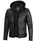Dodge Men's Black Moto Leather Jacket With Hood - Orca Cloths