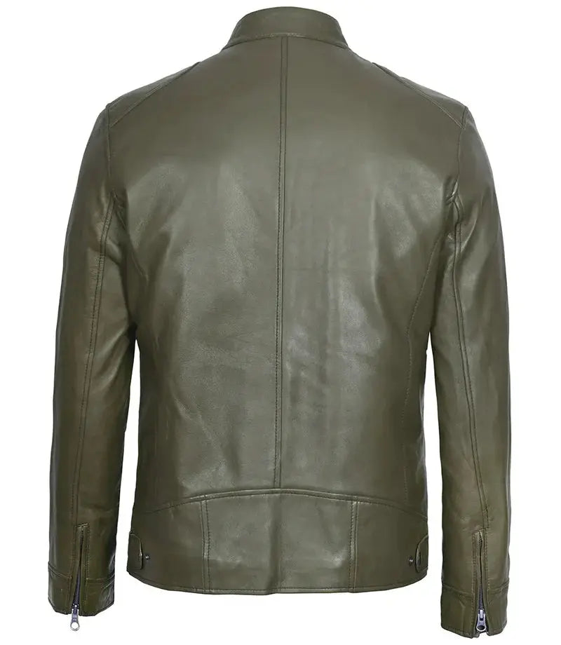 Dodge Mens Green Cafe Racer Leather Jacket - Orca Cloths