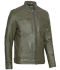 Dodge Mens Green Cafe Racer Leather Jacket - Orca Cloths