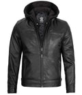 Dodge Men's Black Moto Leather Jacket With Hood - Orca Cloths
