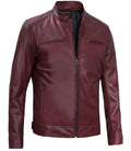 Dodge Men's Maroon Cafe Racer Leather Jacket - Orca Cloths