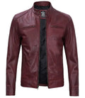 Dodge Men's Maroon Cafe Racer Leather Jacket - Orca Cloths