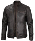 Dodge Mens Rub-off Dark Brown Leather Cafe Racer Jacket - Orca Cloths