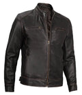 Dodge Mens Rub-off Dark Brown Leather Cafe Racer Jacket - Orca Cloths