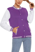 women Varsity Baseball Jacket – Button Up Long Sleeve School Uniform Style Coat