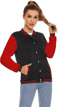 women Varsity Baseball Jacket – Button Up Long Sleeve School Uniform Style Coat